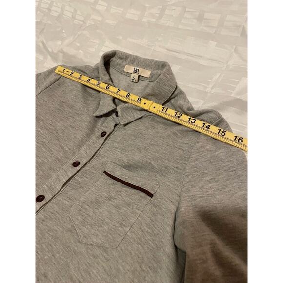 YA Los Angeles Large Long Sleeve Button Up Midi Shirt Dress Top Elbow Patches - Picture 11 of 12